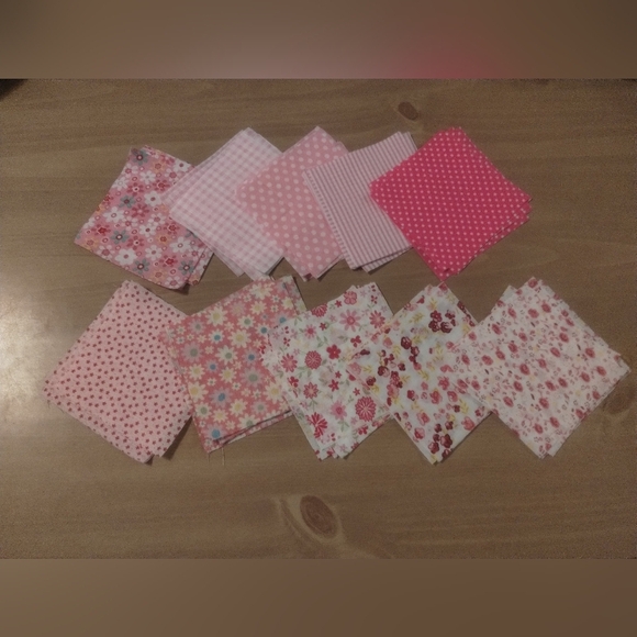 Other - 50 PC Pink Floral Fabric Quilting Squares – Precut 4” Charm Pack – Mixed Prints